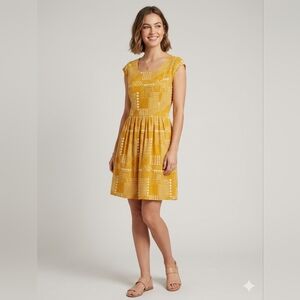 Mata Traders Yellow Embroidered Patterned Dress, Small, PTP 18